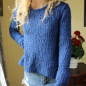 Free People Knitted Blue Holes Soft Knit Sweater !